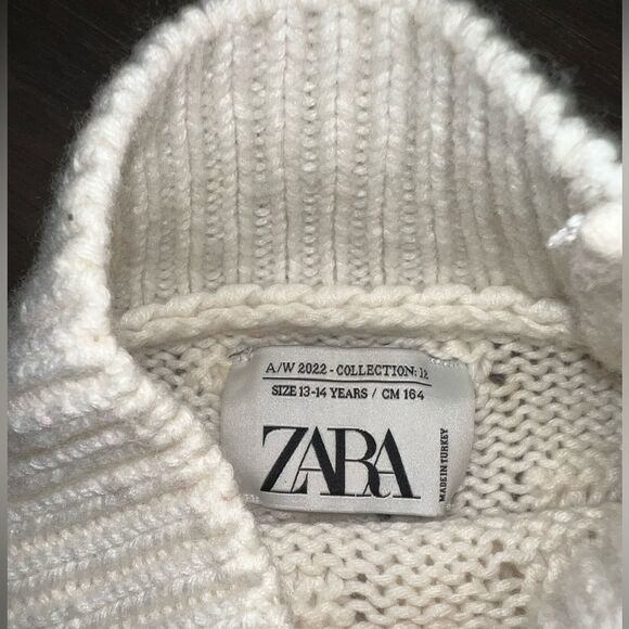 Zara Girls Chunky Knit Cream Bobble Sweater Size 13 A/W 2022 - Picture 4 of 5